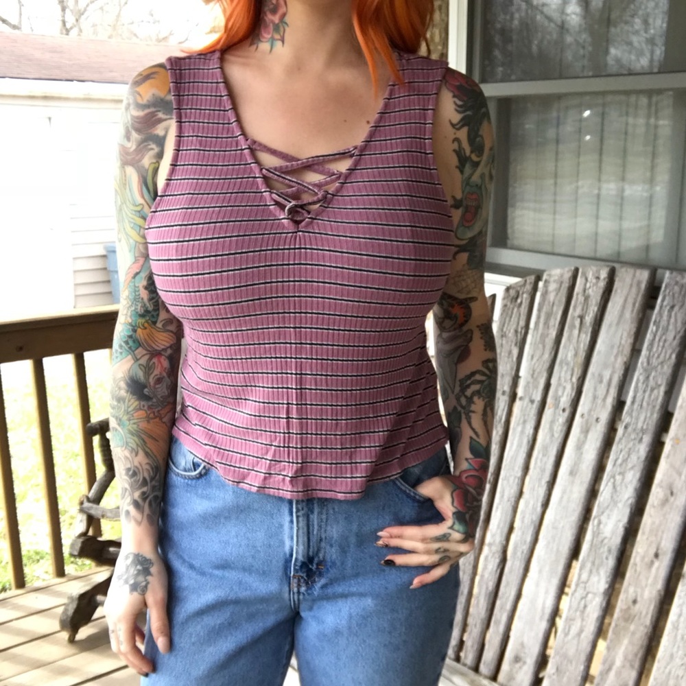 Ribbed lace up crop top